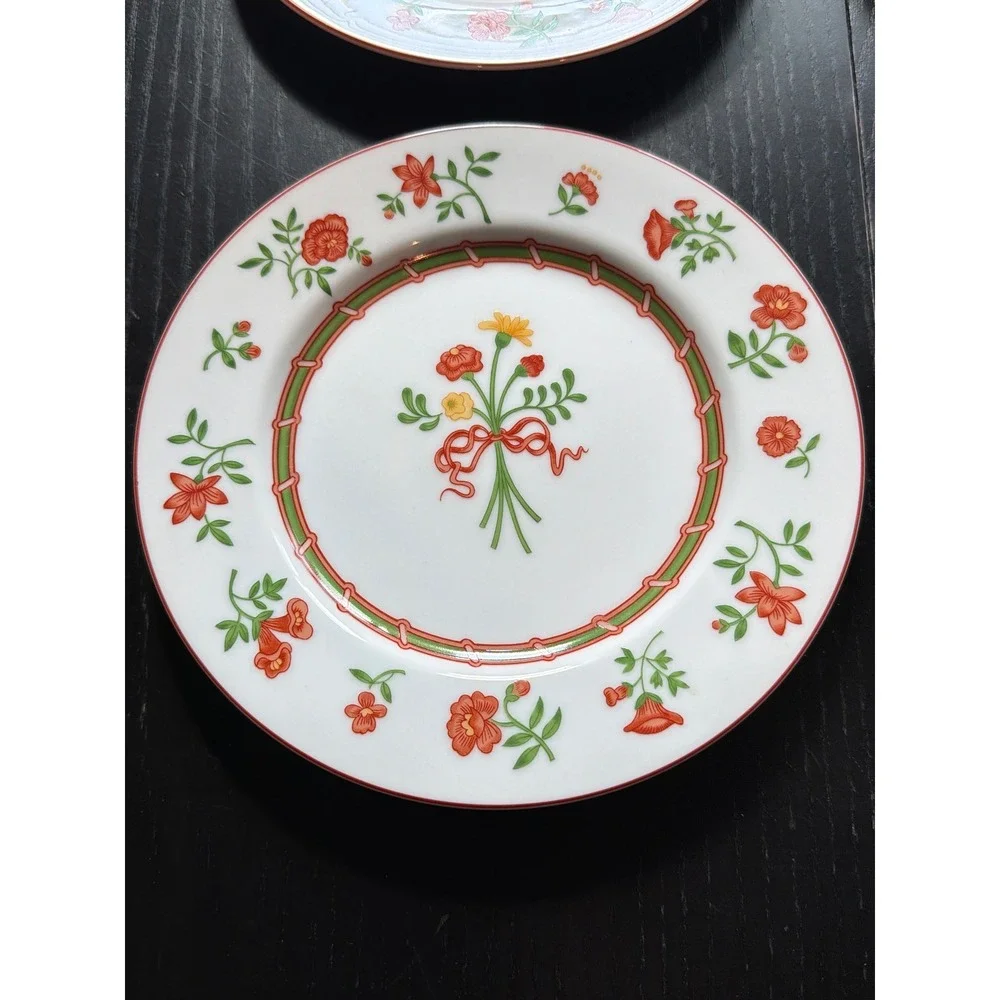 Vintage Fitz & Floyd Coral Damask Salad or Dessert Plates Set of 6 1981 Japan